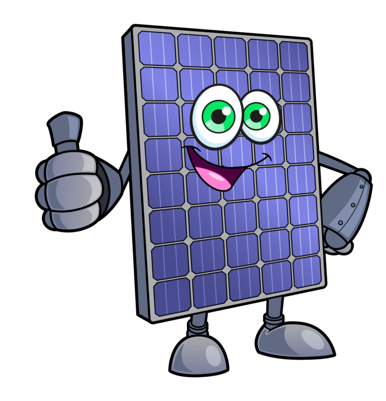 Madola solar panel mascot giving a thumbs up